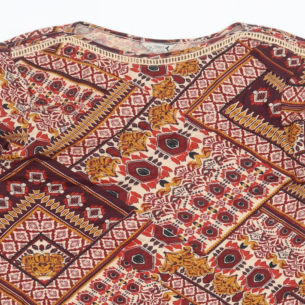 M&Co Womens Multicoloured Fair Isle Polyester Basic Blouse Size 14 Round Neck