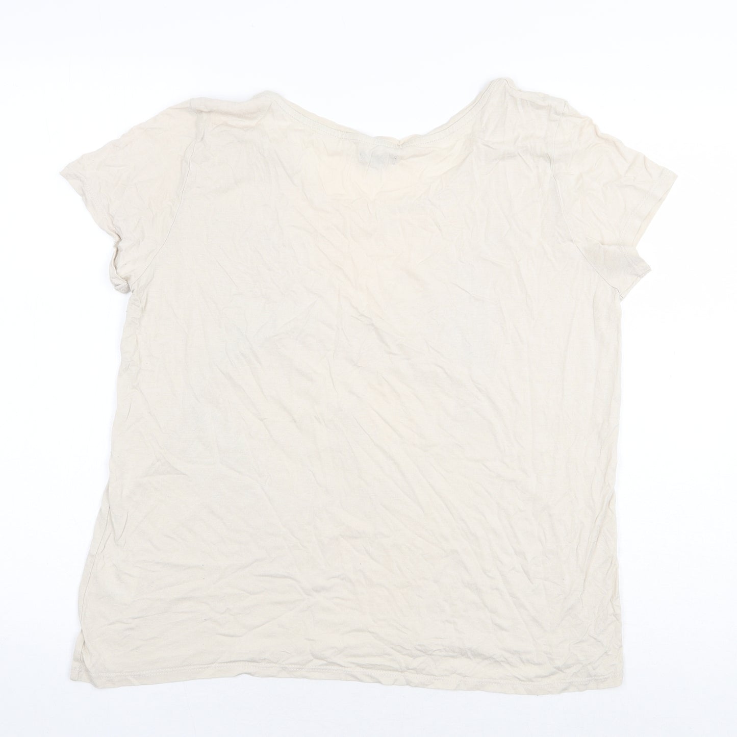 Papaya Womens Beige Viscose Basic T-Shirt Size 16 Round Neck - Wolf