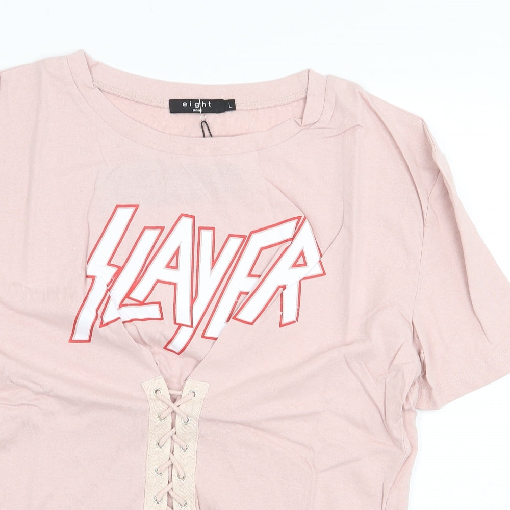 Eight Paris Womens Pink 100% Cotton Basic T-Shirt Size L Round Neck