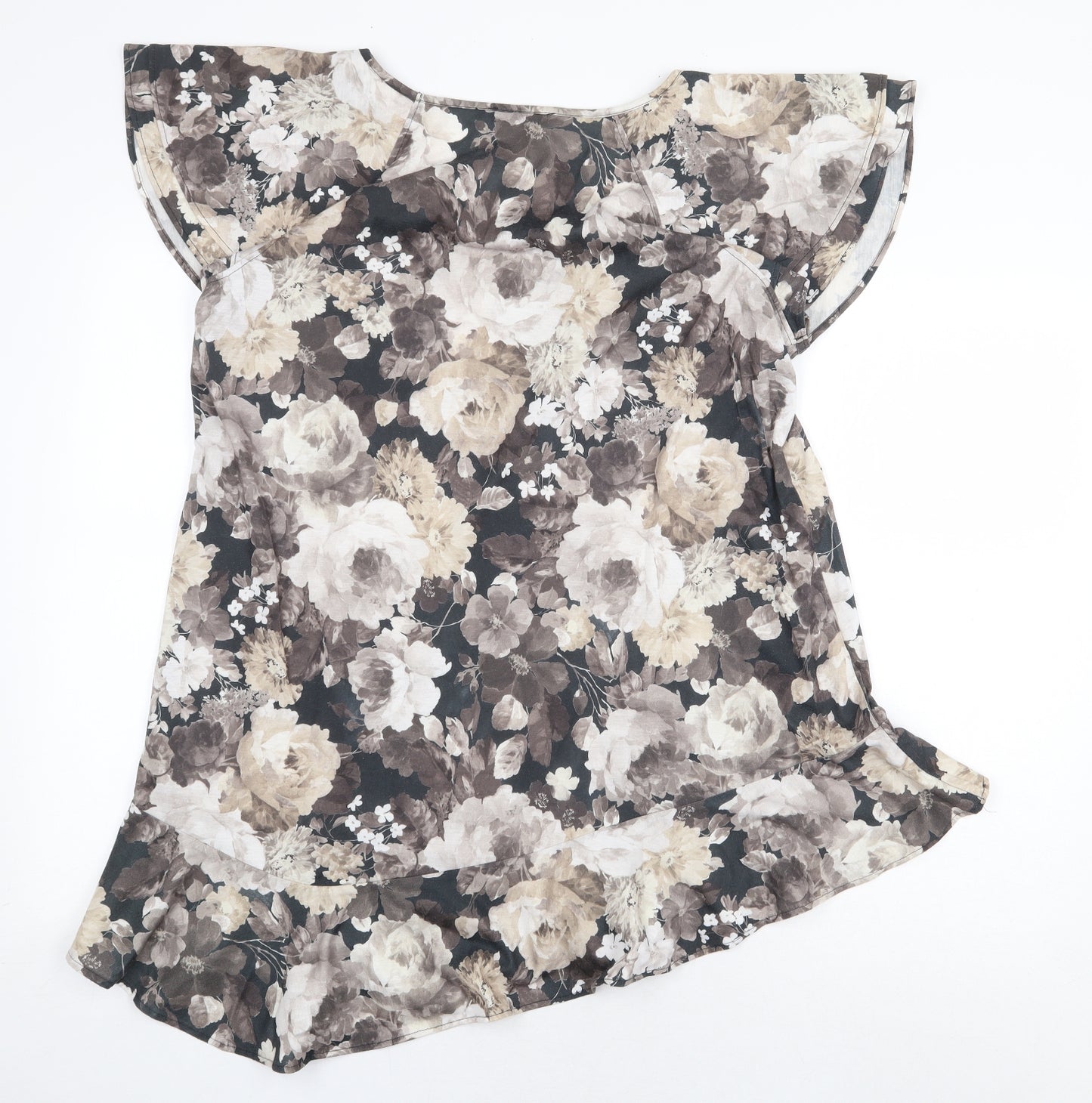 Marks and Spencer Womens Beige Floral Polyester Basic Blouse Size 18 Boat Neck