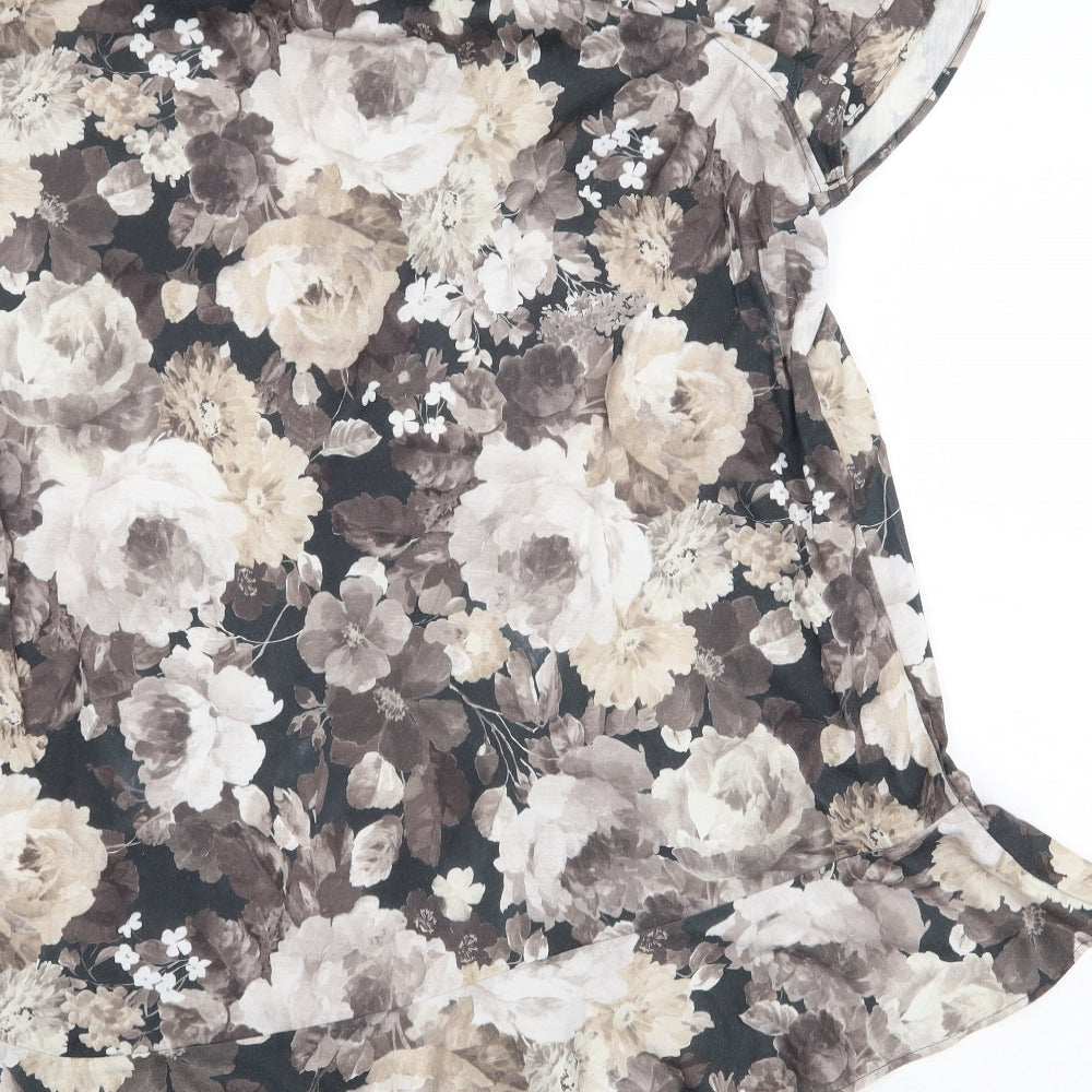 Marks and Spencer Womens Beige Floral Polyester Basic Blouse Size 18 Boat Neck