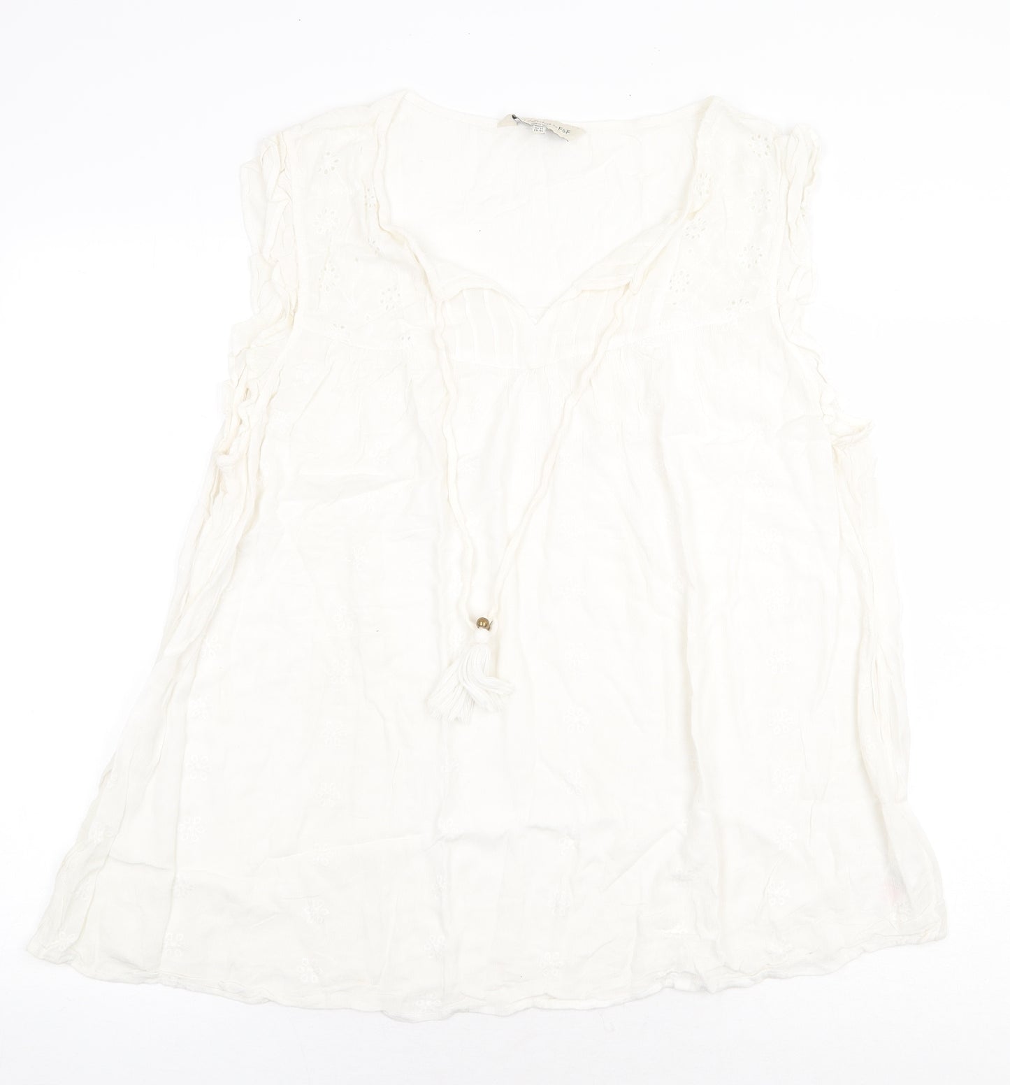 F&F Womens White Viscose Basic Blouse Size 18 V-Neck