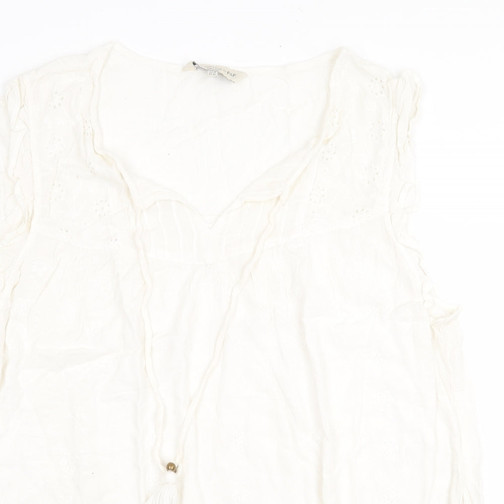 F&F Womens White Viscose Basic Blouse Size 18 V-Neck
