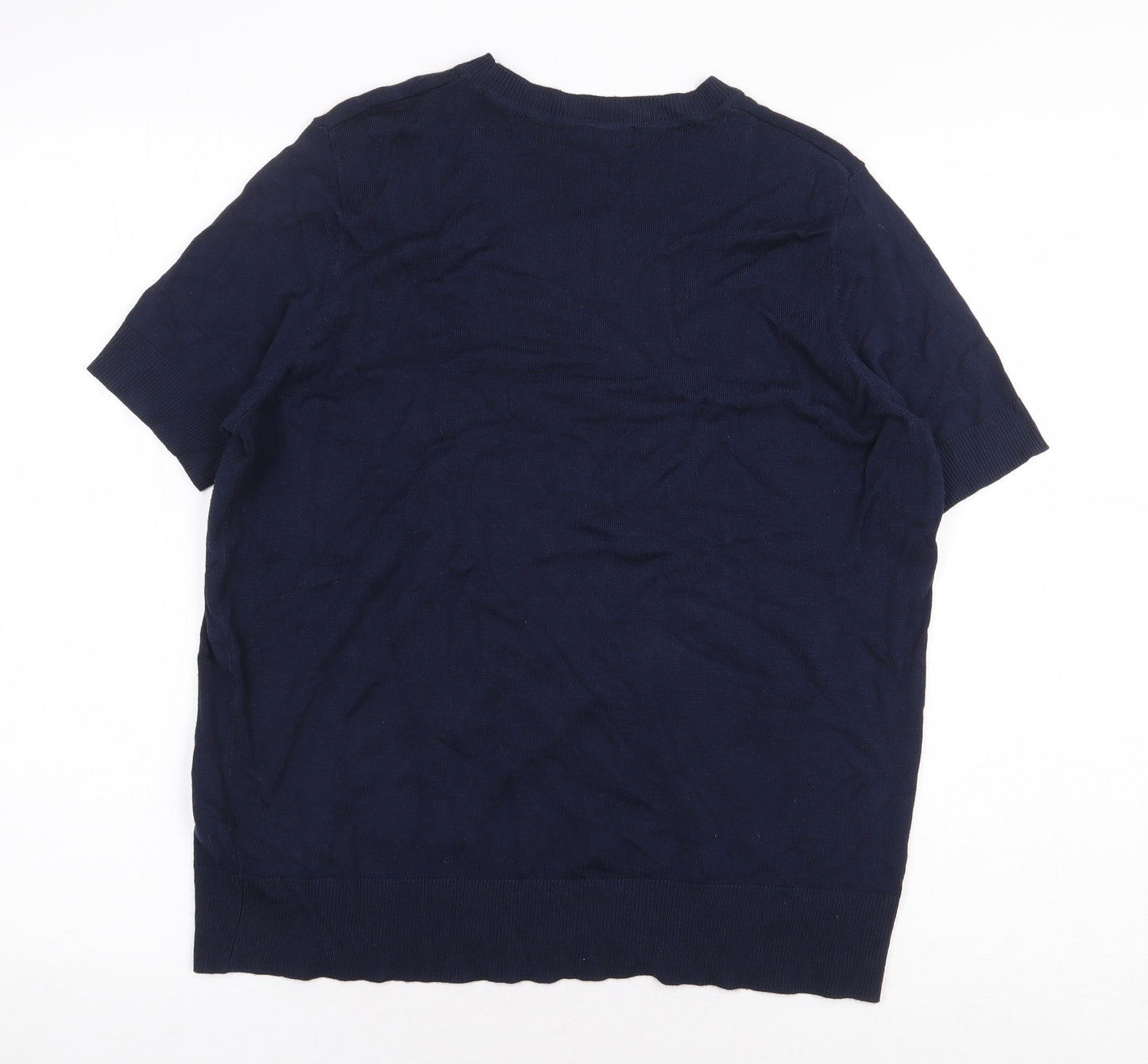 Marks and Spencer Womens Blue Viscose Basic T-Shirt Size 14 Crew Neck