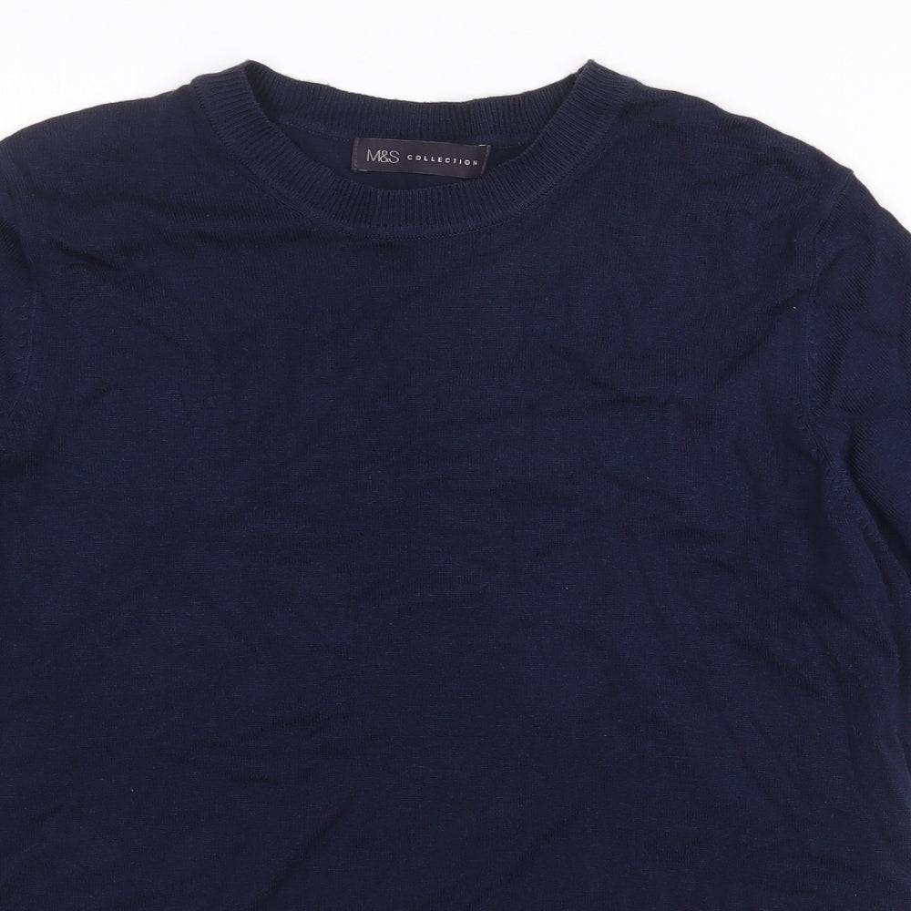 Marks and Spencer Womens Blue Viscose Basic T-Shirt Size 14 Crew Neck