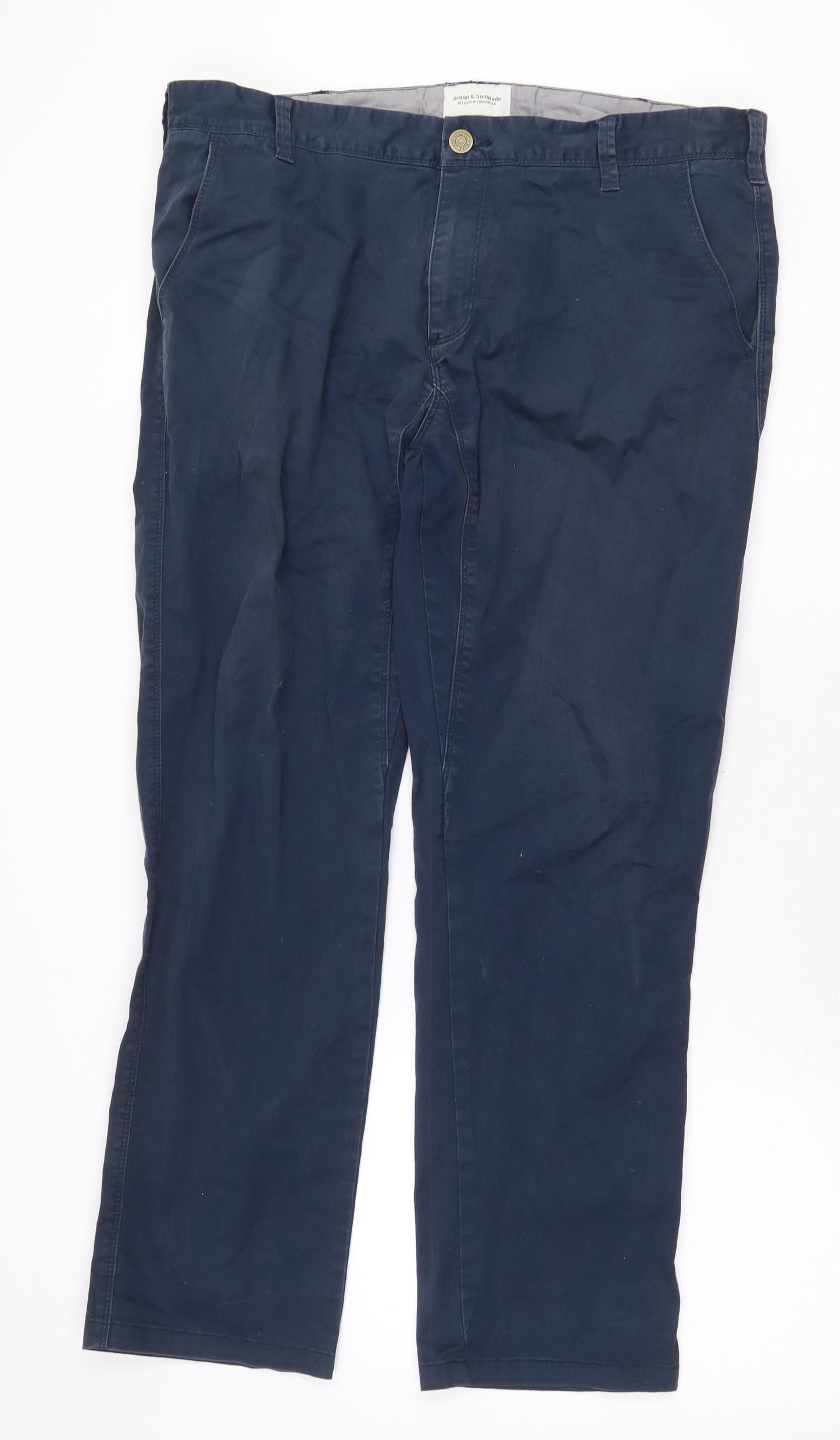 Bruun&Stengade Mens Blue Cotton Trousers Size 36 in Regular Zip