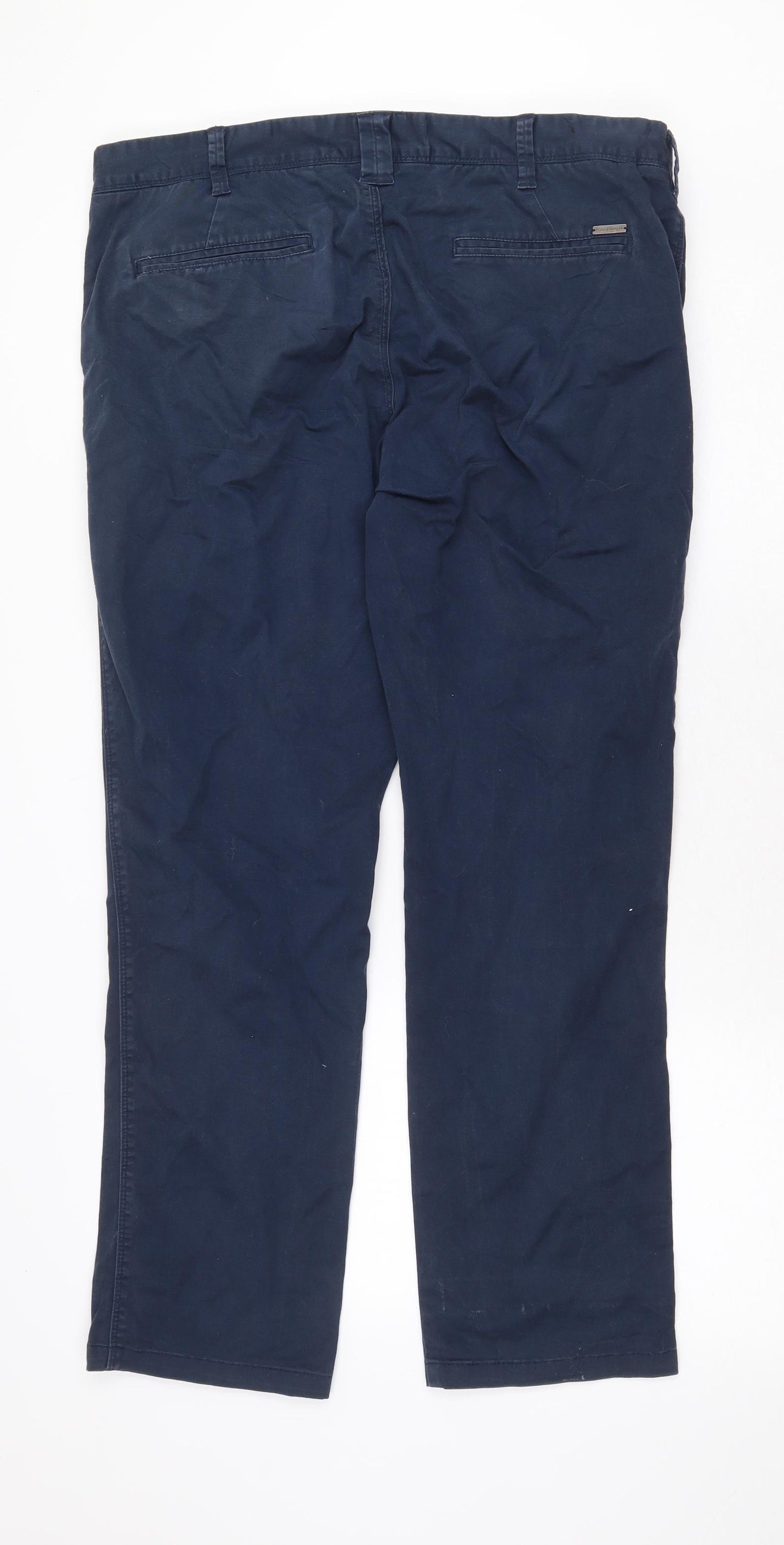 Bruun&Stengade Mens Blue Cotton Trousers Size 36 in Regular Zip