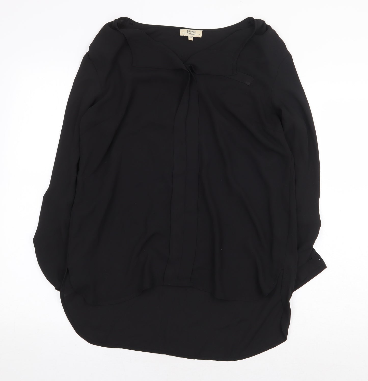 Papaya Womens Black Polyester Basic Blouse Size 14 V-Neck