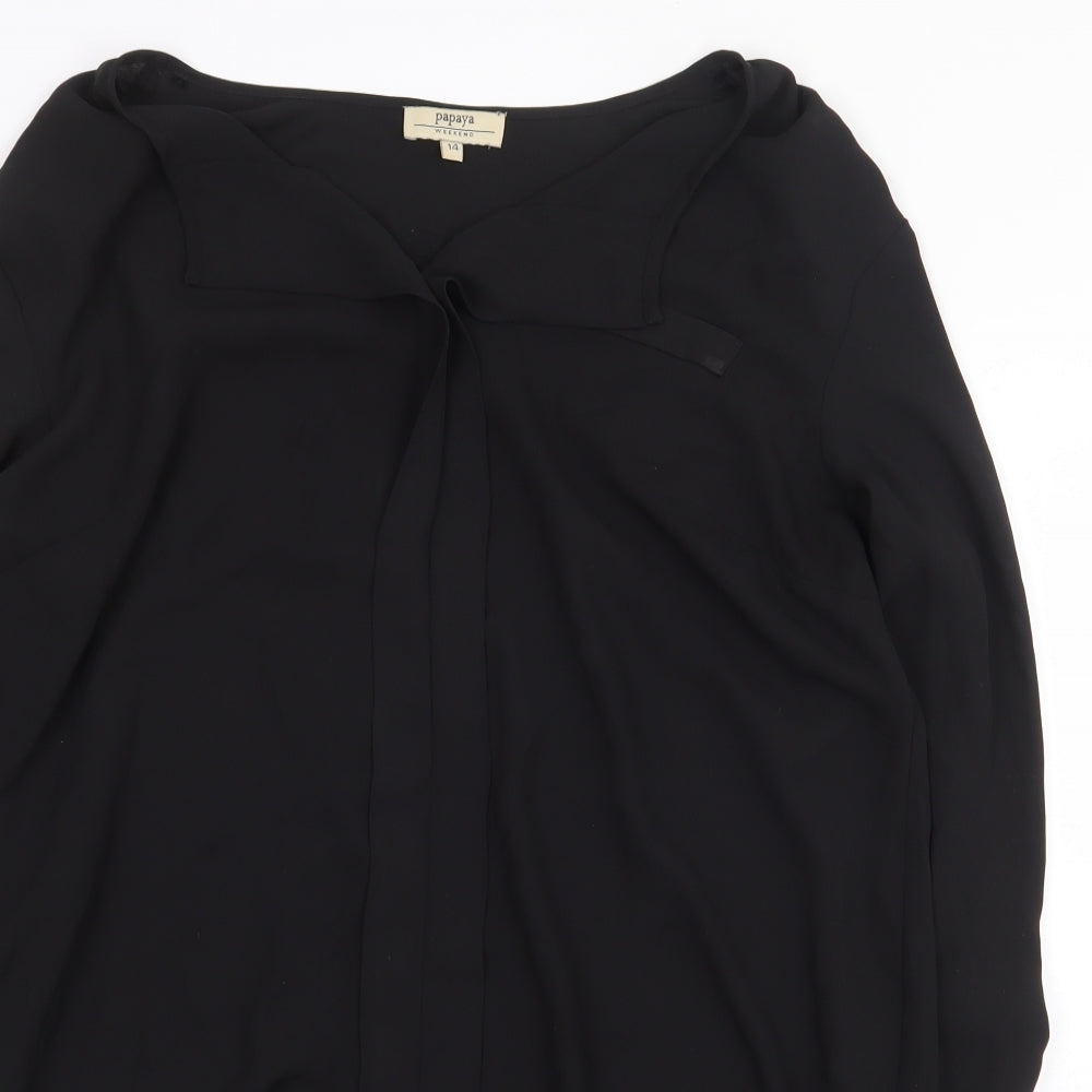 Papaya Womens Black Polyester Basic Blouse Size 14 V-Neck