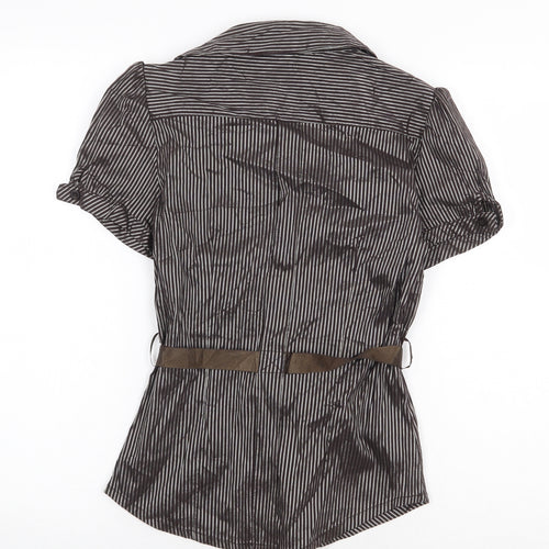 Voyelles Womens Brown Striped Polyester Basic Button-Up Size 4XL Collared