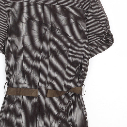 Voyelles Womens Brown Striped Polyester Basic Button-Up Size 4XL Collared