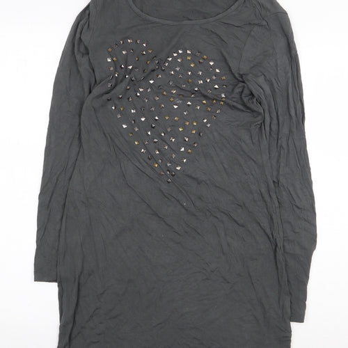 TG Womens Grey Viscose Tunic Blouse Size 10 Boat Neck