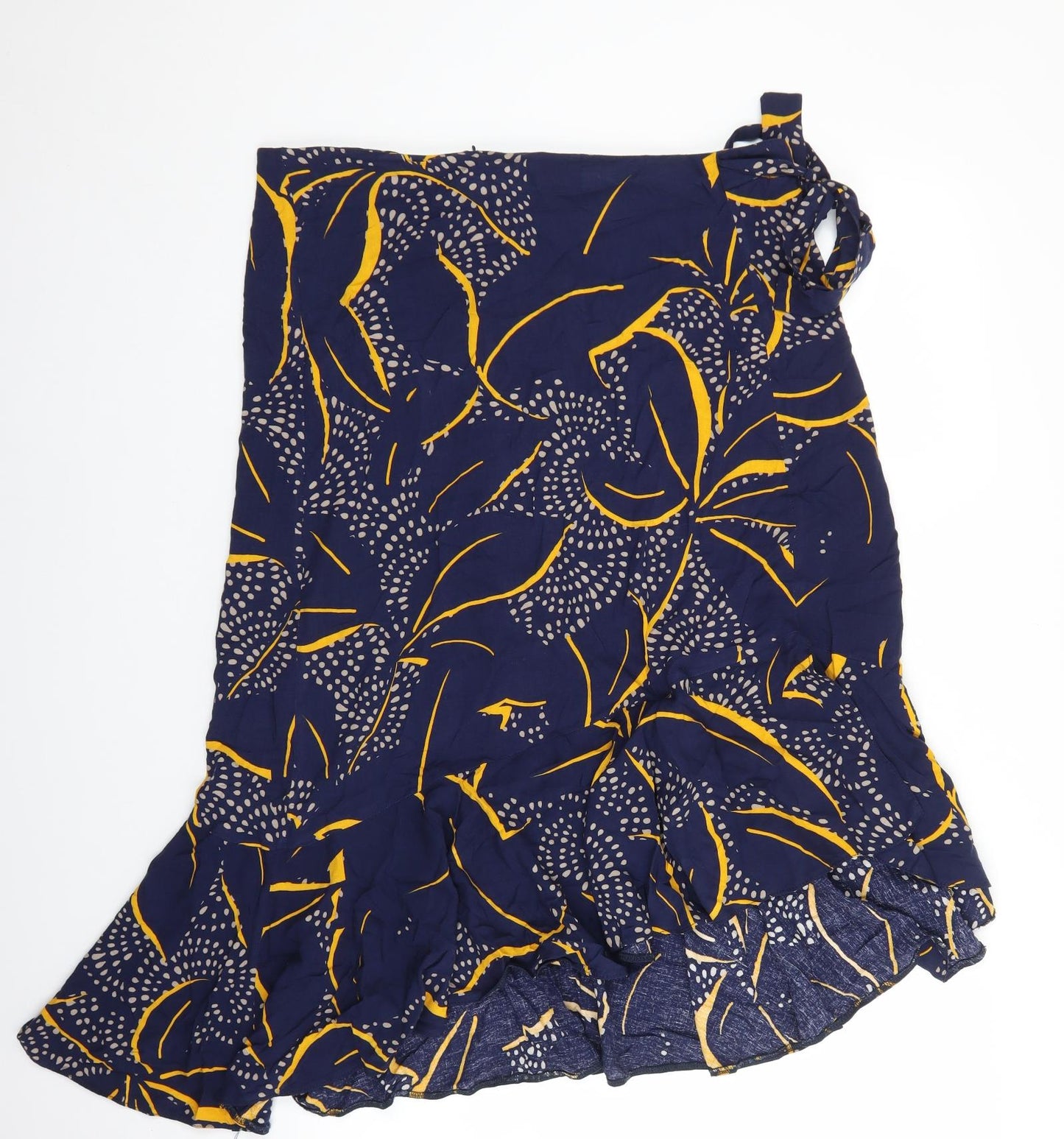 M&Co Womens Blue Geometric Viscose Wrap Skirt Size 16 Tie