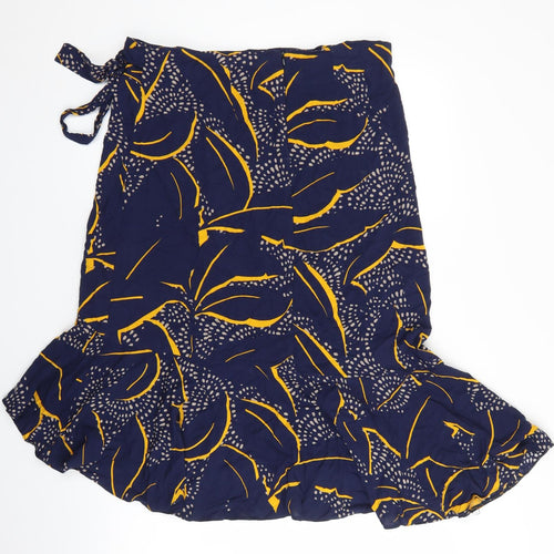M&Co Womens Blue Geometric Viscose Wrap Skirt Size 16 Tie