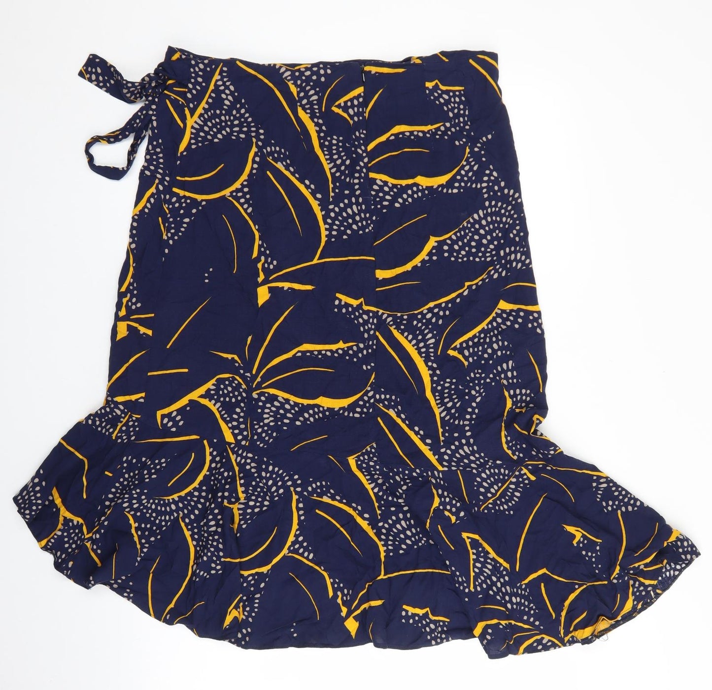 M&Co Womens Blue Geometric Viscose Wrap Skirt Size 16 Tie