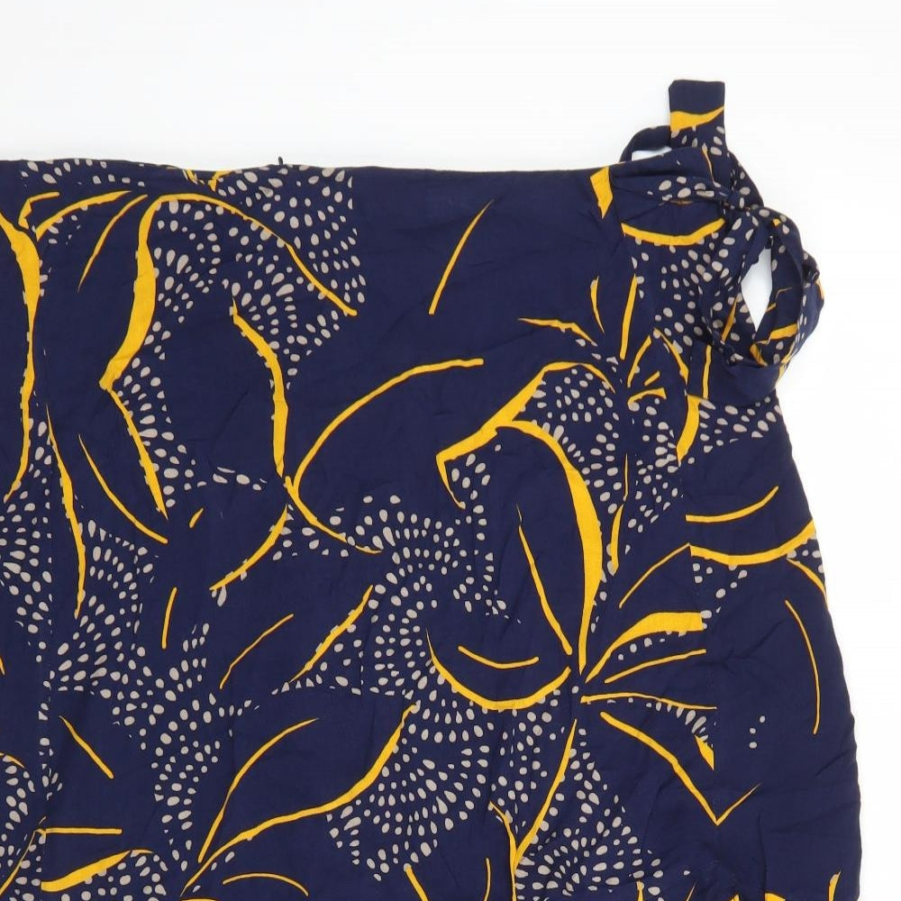 M&Co Womens Blue Geometric Viscose Wrap Skirt Size 16 Tie