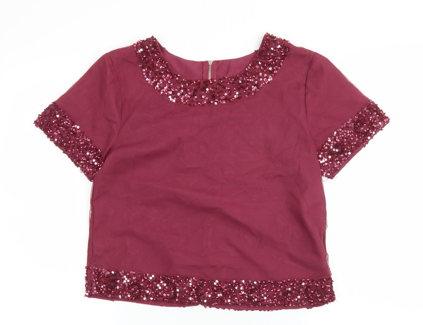 QED London Womens Purple Nylon Basic Blouse Size 10 Boat Neck