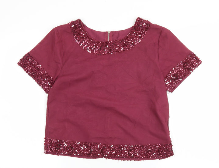 QED London Womens Purple Nylon Basic Blouse Size 10 Boat Neck
