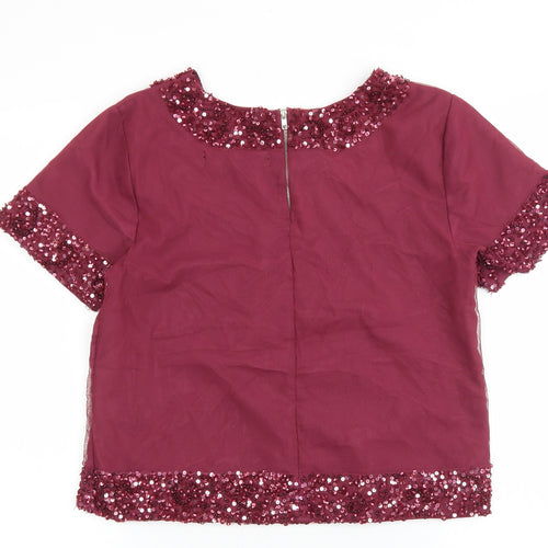 QED London Womens Purple Nylon Basic Blouse Size 10 Boat Neck