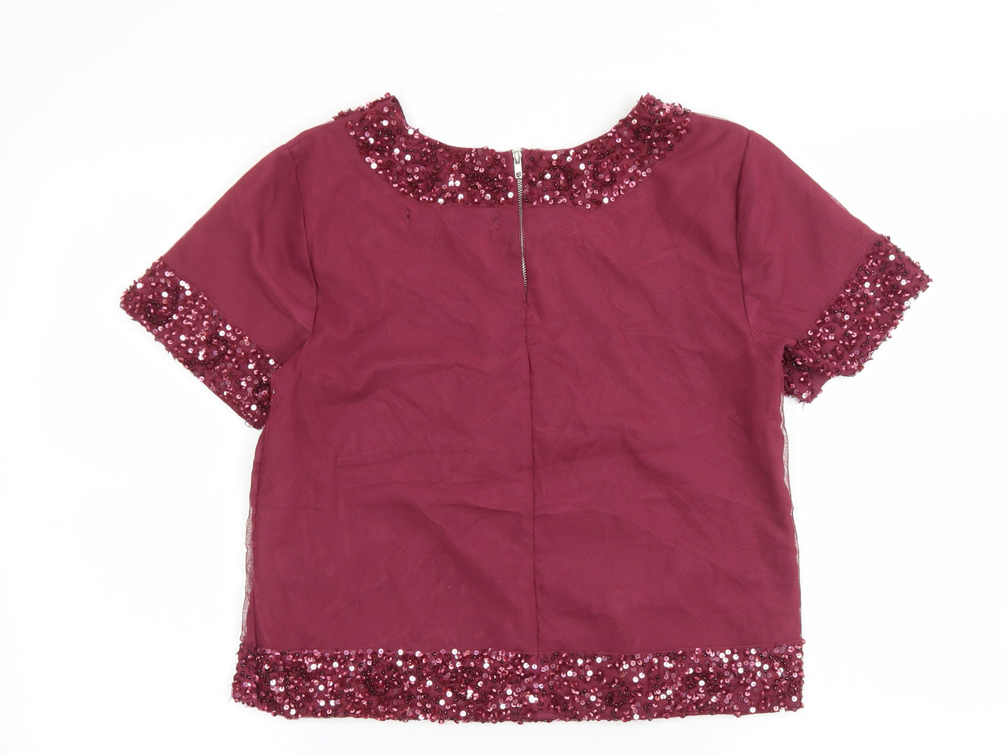 QED London Womens Purple Nylon Basic Blouse Size 10 Boat Neck