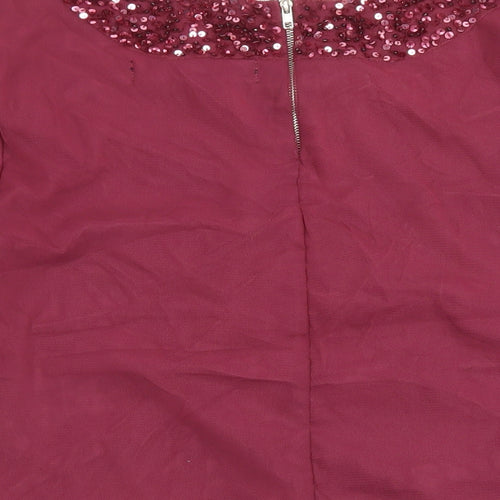 QED London Womens Purple Nylon Basic Blouse Size 10 Boat Neck