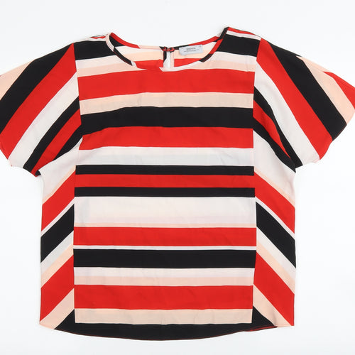 Papaya Womens Multicoloured Striped Polyester Basic Blouse Size 12 Boat Neck