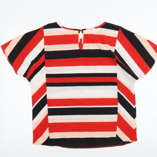 Papaya Womens Multicoloured Striped Polyester Basic Blouse Size 12 Boat Neck