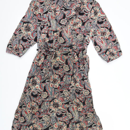 F&F Womens Multicoloured Paisley Viscose Fit & Flare Size 8 V-Neck Tie
