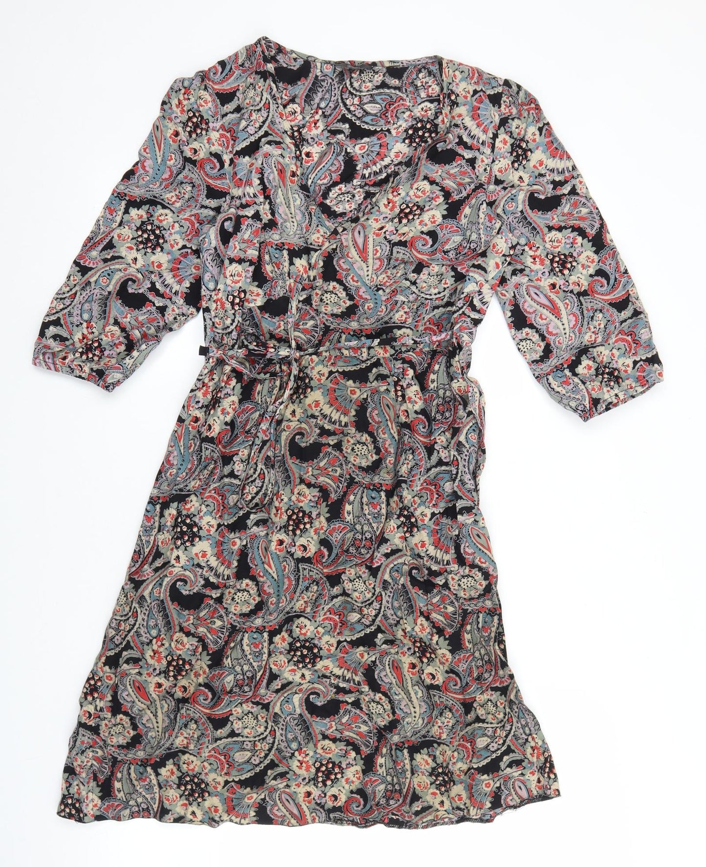 F&F Womens Multicoloured Paisley Viscose Fit & Flare Size 8 V-Neck Tie
