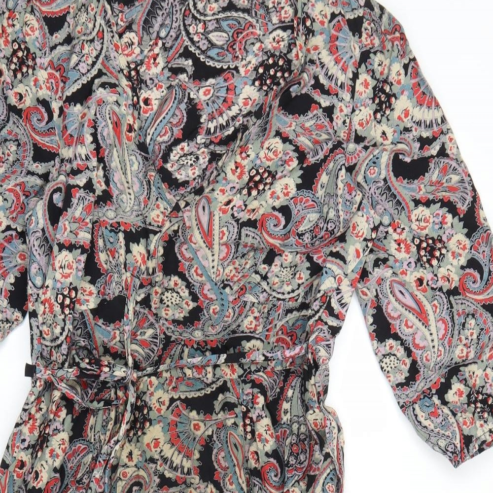 F&F Womens Multicoloured Paisley Viscose Fit & Flare Size 8 V-Neck Tie