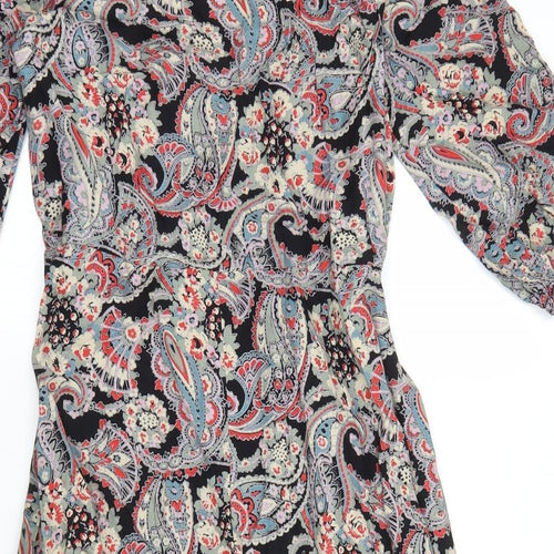 F&F Womens Multicoloured Paisley Viscose Fit & Flare Size 8 V-Neck Tie