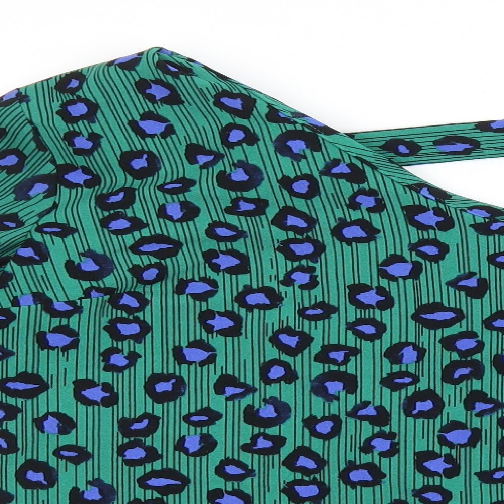 NEXT Womens Green Animal Print Polyester Basic Blouse Size 8 V-Neck - Leopard Print