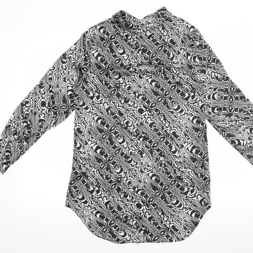 M&Co Womens Black Geometric Polyester Basic Button-Up Size 10 Collared