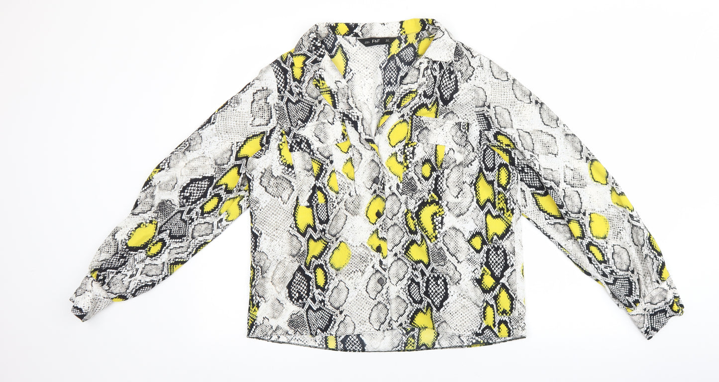 F&F Womens Multicoloured Animal Print Polyester Basic Button-Up Size 12 Collared - Snake Skin Print