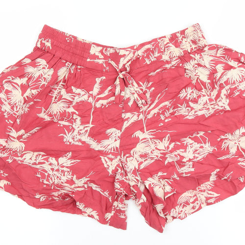 Fat Face Womens Red Geometric Viscose Culotte Shorts Size 12 L4 in Regular Tie - Palm Tree Print