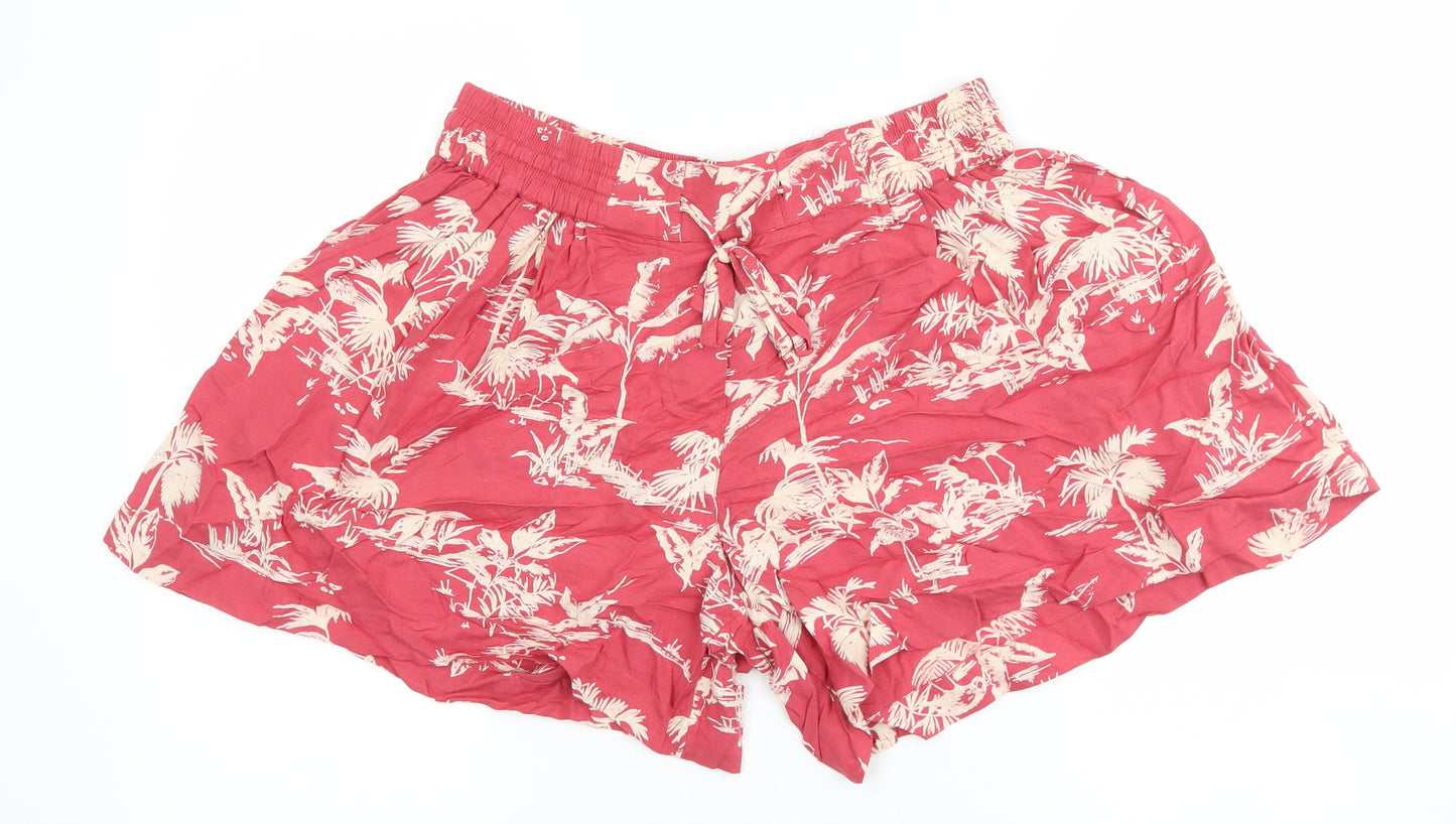 Fat Face Womens Red Geometric Viscose Culotte Shorts Size 12 L4 in Regular Tie - Palm Tree Print
