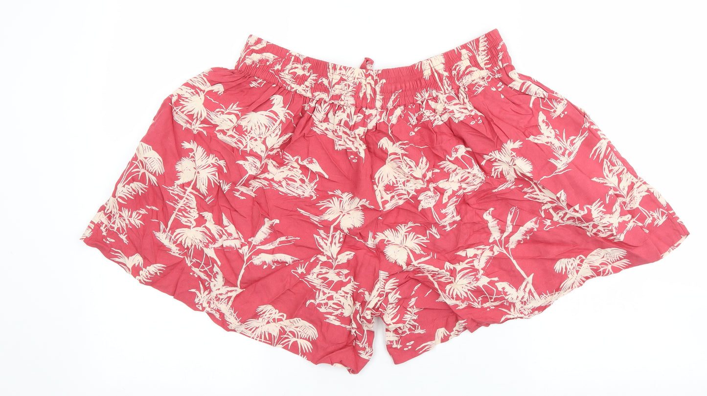 Fat Face Womens Red Geometric Viscose Culotte Shorts Size 12 L4 in Regular Tie - Palm Tree Print