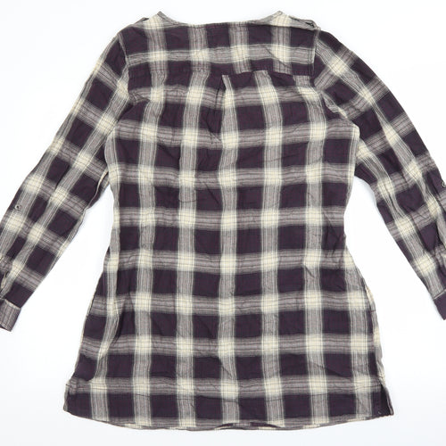 Marks and Spencer Womens Multicoloured Plaid 100% Cotton Tunic Blouse Size 16 Scoop Neck