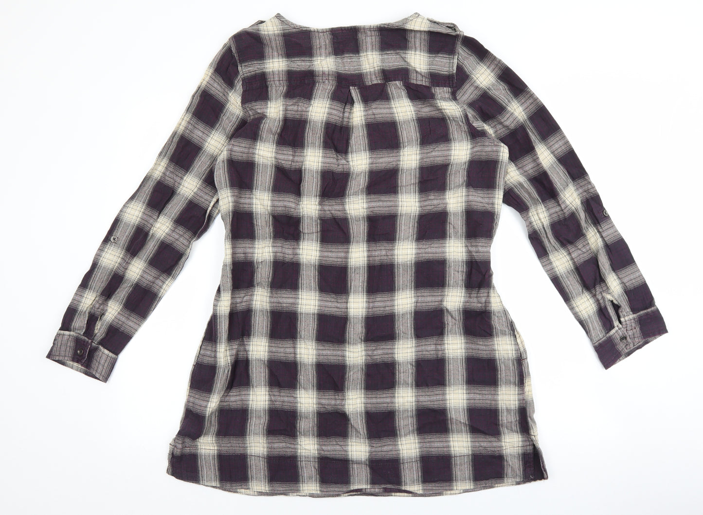 Marks and Spencer Womens Multicoloured Plaid 100% Cotton Tunic Blouse Size 16 Scoop Neck