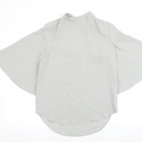 River Island Womens Grey Polyester Basic Blouse Size 6 Mock Neck - Angel Sleeve