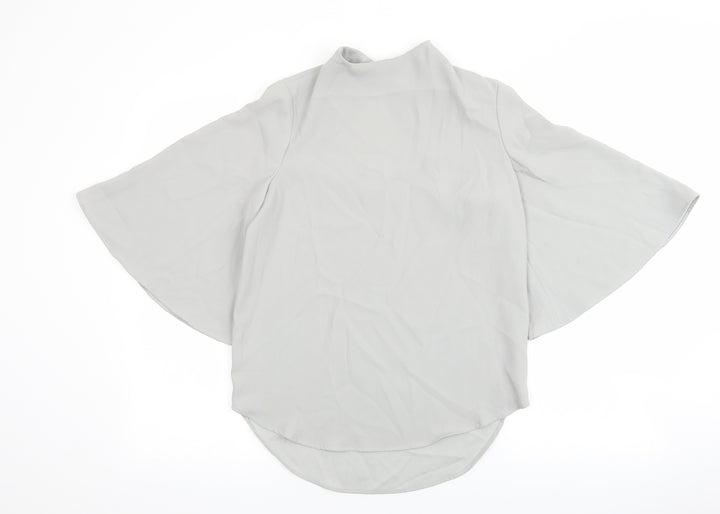 River Island Womens Grey Polyester Basic Blouse Size 6 Mock Neck - Angel Sleeve