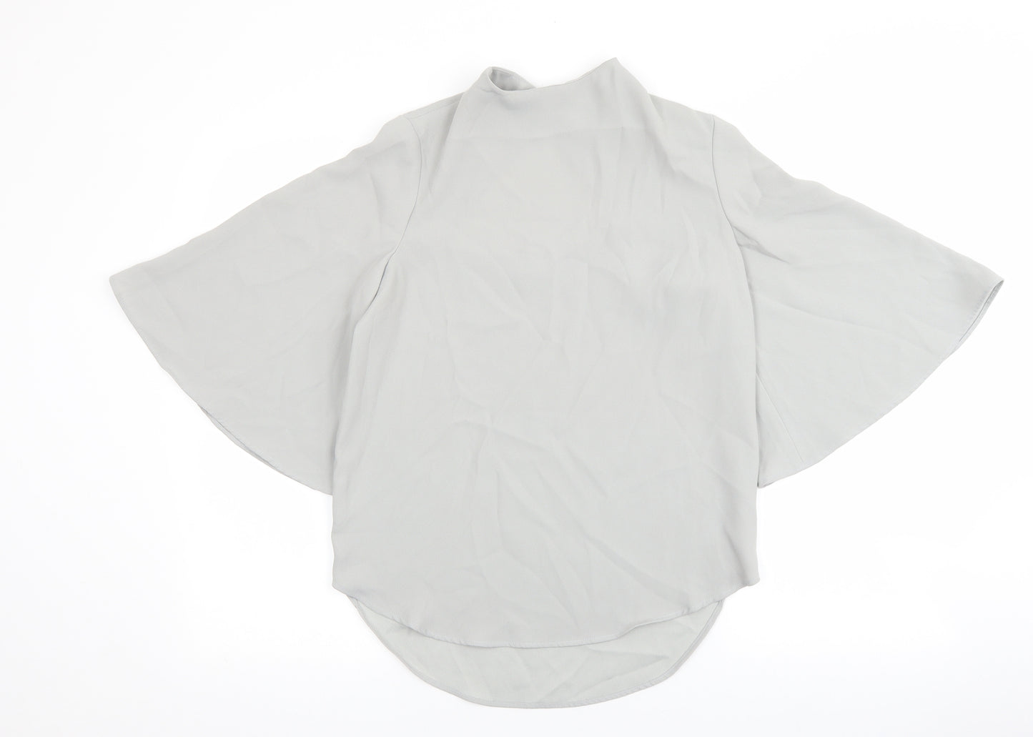 River Island Womens Grey Polyester Basic Blouse Size 6 Mock Neck - Angel Sleeve