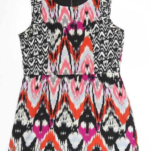Vera Moda Womens Multicoloured Geometric Polyester Shift Size 40 Boat Neck Zip
