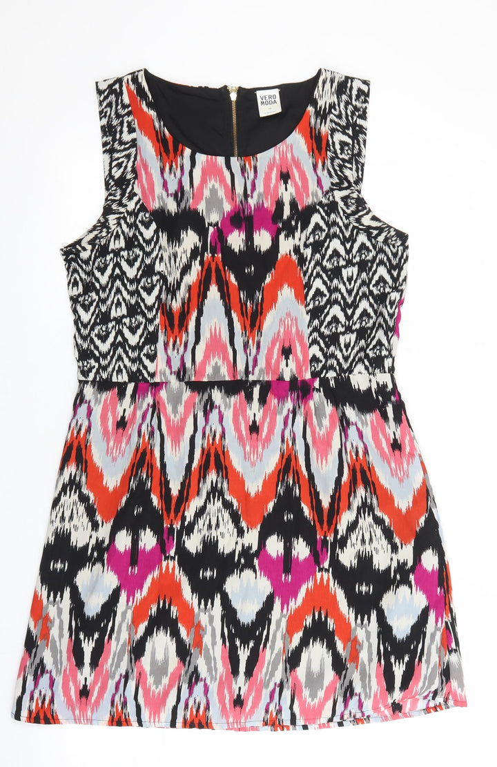 Vera Moda Womens Multicoloured Geometric Polyester Shift Size 40 Boat Neck Zip