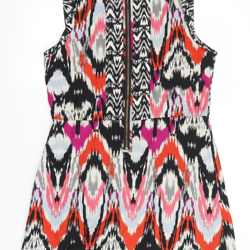 Vera Moda Womens Multicoloured Geometric Polyester Shift Size 40 Boat Neck Zip