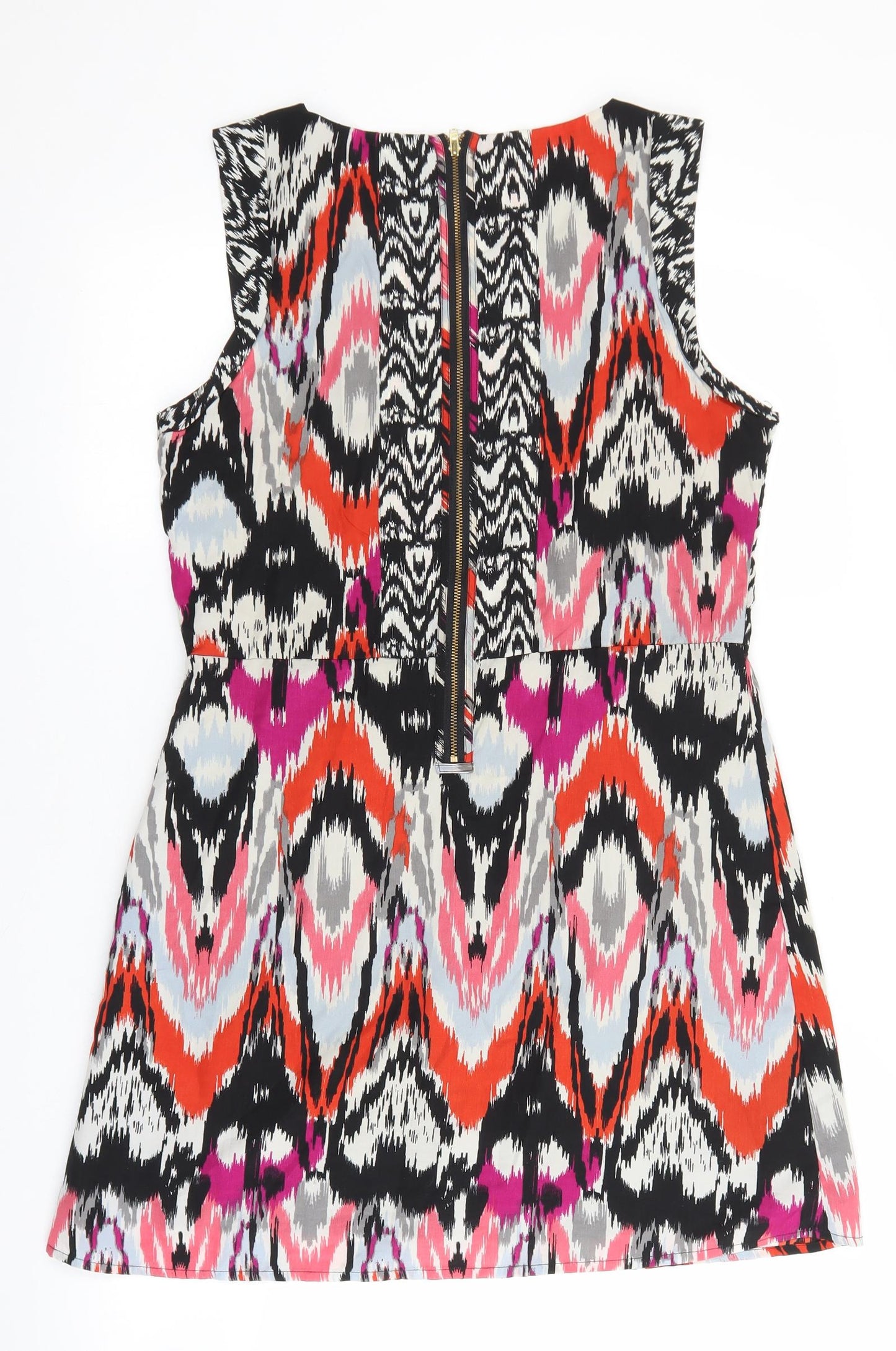 Vera Moda Womens Multicoloured Geometric Polyester Shift Size 40 Boat Neck Zip