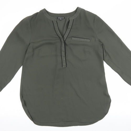 Warehouse Womens Green Polyester Basic Blouse Size 12 V-Neck - Faux Pocket