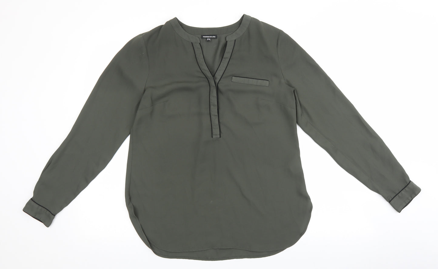 Warehouse Womens Green Polyester Basic Blouse Size 12 V-Neck - Faux Pocket