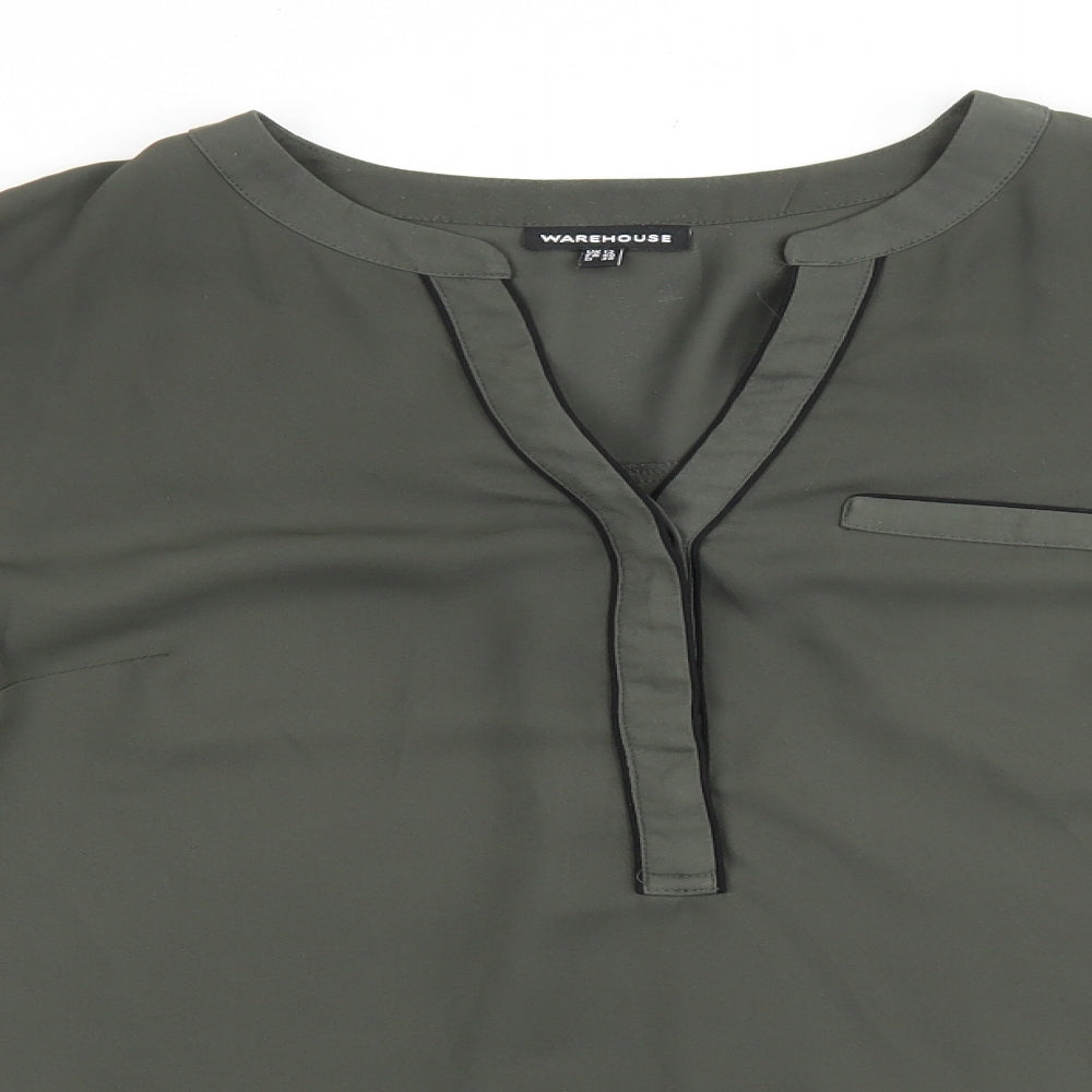 Warehouse Womens Green Polyester Basic Blouse Size 12 V-Neck - Faux Pocket