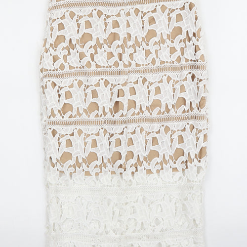 New Look Womens White Polyester Straight & Pencil Skirt Size 8 Zip - Lace detail